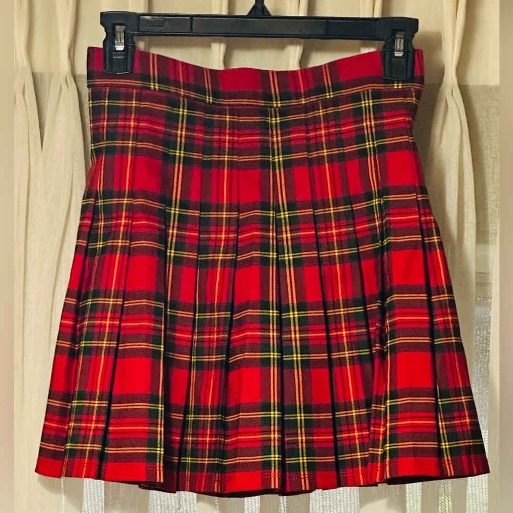 Red Plaid Pleated skirt/high waist with zipper on side/Chocolate U.S. Si…